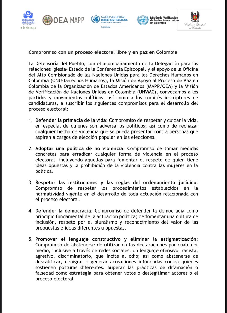 CanadaColombie's tweet photo. Le Canada🇨🇦 appuie et soutient ces engagements en faveur d'un processus électoral libre et pacifique en 🇨🇴. En tant que défenseurs de la démocratie, nous nous joignons à cet appel et invitons tous les acteurs de la société à s'y rallier. https://t.co/C4JTBjsQsS