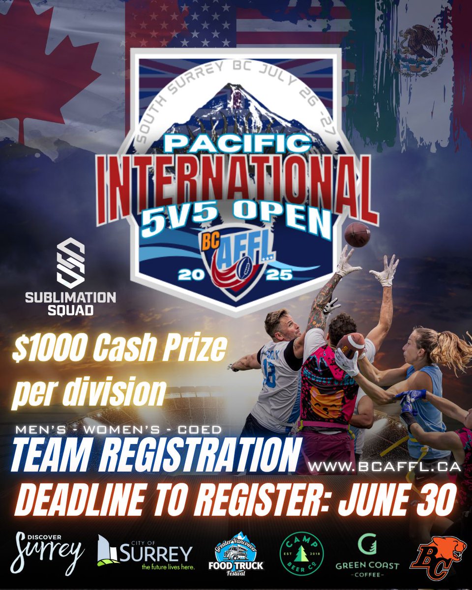 BCPFA (@footballbc_) on Twitter photo Get your crew together and register in the second annual Pacific International 5v5 Open. July 26 & 27, South Surrey Athletic Park will be invaded by teams from Canada, the US and Mexico for what will be an amazing atmosphere. <a href="/FootballCanada/">Football Canada</a> <a href="/FootballCanada/">Football Canada</a> @bcpfa @footballbc Get your crew together and register in the second annual Pacific International 5v5 Open. July 26 & 27, South Surrey Athletic Park will be invaded by teams from Canada, the US and Mexico for what will be an amazing atmosphere. <a href="/FootballCanada/">Football Canada</a> <a href="/FootballCanada/">Football Canada</a> @bcpfa @footballbc