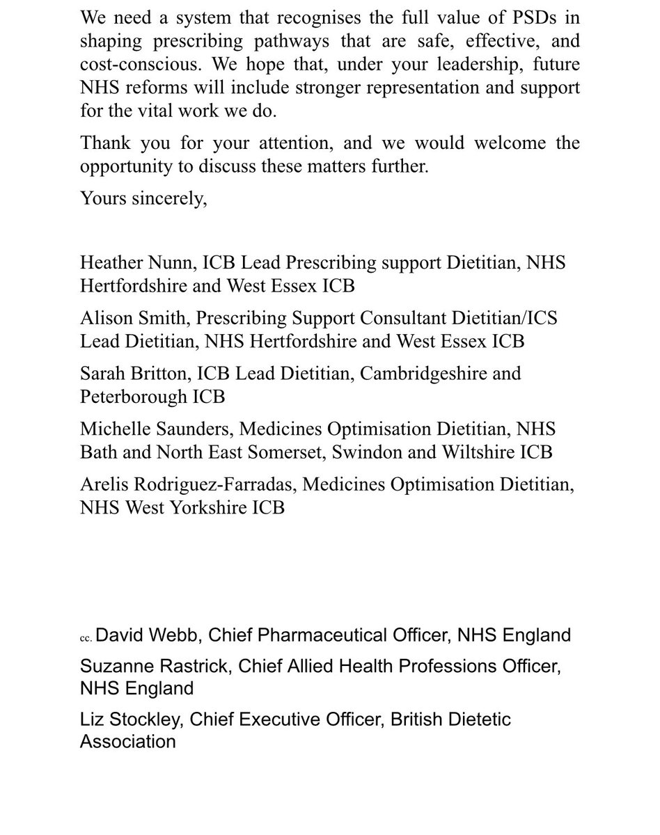 BDA Optimising Nutrition Prescribing Group 💙 (@bda_onpg) on Twitter photo We’ve sent a letter to <a href="/wesstreeting/">Wes Streeting</a> <a href="/NHSEngland/">NHS England</a> with concerns about the future of Prescribing Support Dietitians in relation to the ICB blueprint <a href="/BDA_Dietitians/">British Dietetic Association</a> <a href="/BDA_TradeUnion/">BDA Trade Union</a> <a href="/SuzanneRastrick/">Suzanne Rastrick</a> <a href="/BDALizStockley/">Elizabeth Stockley</a> <a href="/SusanPriceRD/">Susan Price (she/her)</a> We’ve sent a letter to <a href="/wesstreeting/">Wes Streeting</a> <a href="/NHSEngland/">NHS England</a> with concerns about the future of Prescribing Support Dietitians in relation to the ICB blueprint <a href="/BDA_Dietitians/">British Dietetic Association</a> <a href="/BDA_TradeUnion/">BDA Trade Union</a> <a href="/SuzanneRastrick/">Suzanne Rastrick</a> <a href="/BDALizStockley/">Elizabeth Stockley</a> <a href="/SusanPriceRD/">Susan Price (she/her)</a>