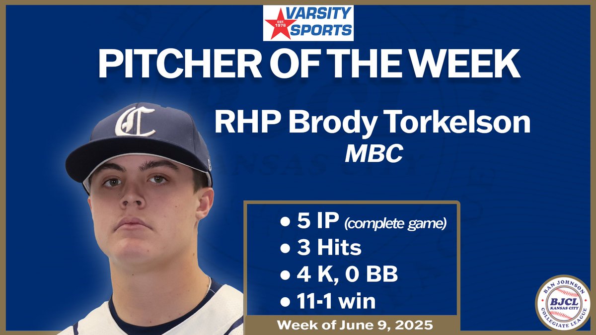 Congrats to our Varsity Sports Pitcher of the Week MBC RHP Brody Torkelson (<a href="/BTork31/">Brody Torkelson</a> / <a href="/ColbyTrojanBSB/">Colby Trojan Baseball</a> ) #BJCL