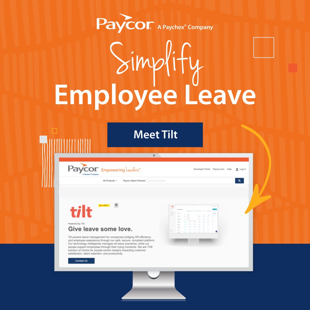 PaycorInc's tweet image. Struggling with leave management? Tilt can complement your Paycor’s HR software, streamline the process, and make sure you stay #compliant. Visit Paycor’s Marketplace to learn more! #HRTech #HREfficiency 

bit.ly/4n1M7QG