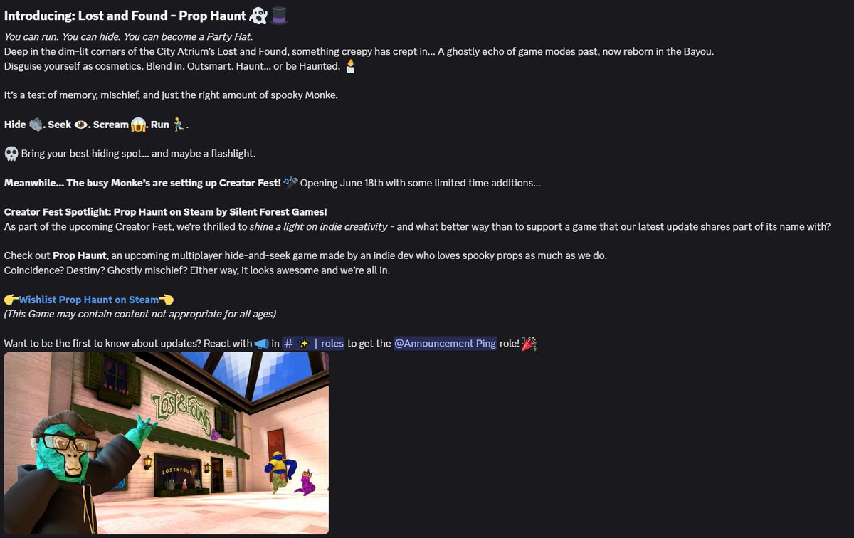 Prop Haunt - Demo Out Now ๐ป (@prophauntgame) on Twitter photo Soooโฆ I was pretty excited about having my game on #SteamNextFest, and now <a href="/GorillaTagVR/">gorillatagvr</a> is giving Prop Haunt a shoutout?!? I donโt usually say this, but RETURN TO MONKE! Soooโฆ I was pretty excited about having my game on #SteamNextFest, and now <a href="/GorillaTagVR/">gorillatagvr</a> is giving Prop Haunt a shoutout?!? I donโt usually say this, but RETURN TO MONKE!