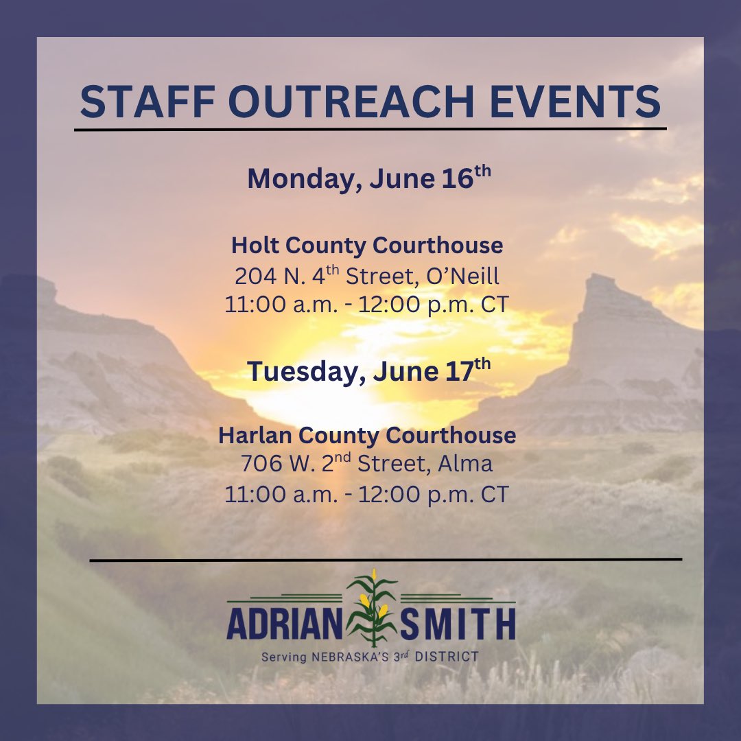My staff will be in O’Neill &amp; Alma next week.  Please stop by if you need help with a federal agency or have thoughts to share!