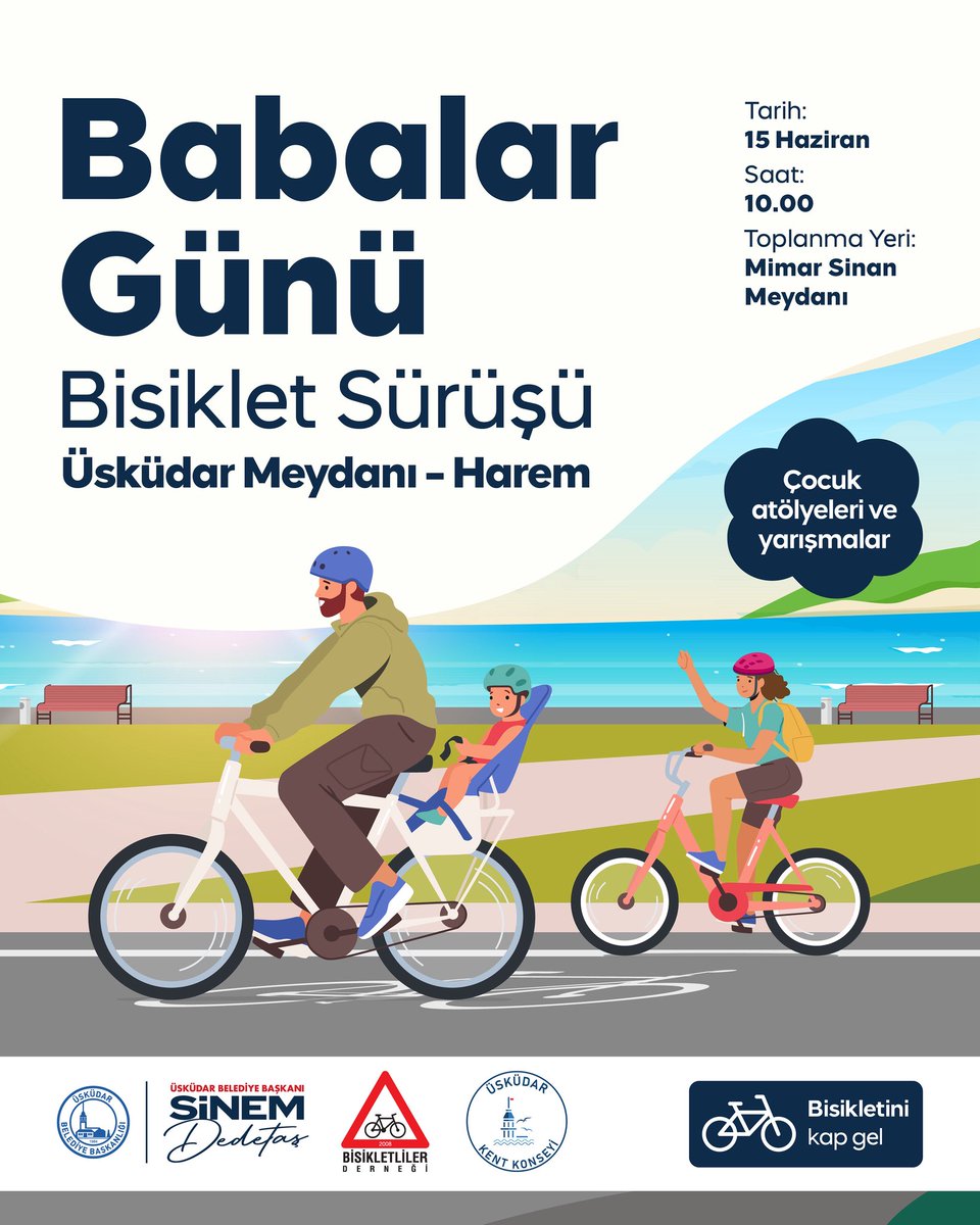 Babalar Günü bisiklet sürüşüne hazır mısınız? 🚴‍♂️🚴‍♀️

Üsküdar Meydanı’ndan başlayıp Harem’e kadar uzanacak bu güzel rotada hep birlikte pedallayalım, Babalar Günü’nü bir arada kutlayalım.

Çocuk atölyeleri ve eğlenceli yarışmalarla dolu etkinliğimize sizleri de bekliyoruz.