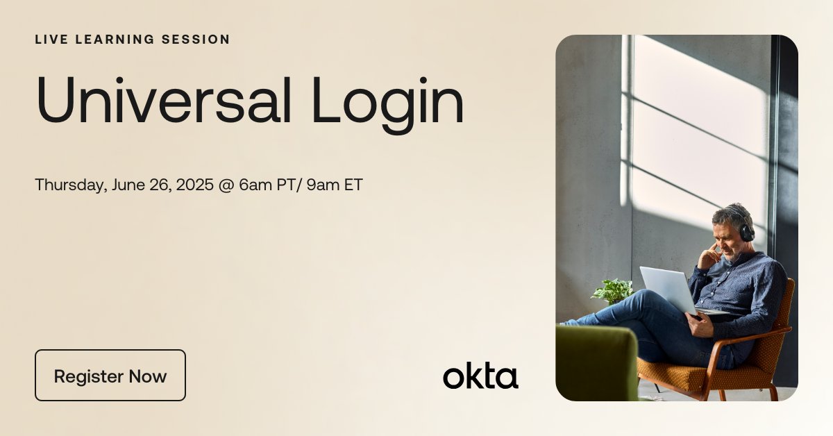 Okta Customer Support (@oktasupport) on Twitter photo Learn how Okta Universal Login centralizes authentication, strengthens security, and helps protect against phishing attacks.
Register for the session: bit.ly/4kz8MSJ
*ππ¦π΄π΄πͺπ°π― π°π§π§π¦π³π¦π₯ π’π΄ π±π’π³π΅ π°π§ π΅π©π¦ ππΉπ±π¦π³π΅ ππ¦π’π³π―πͺπ―π¨ ππ’π΄π΄ Learn how Okta Universal Login centralizes authentication, strengthens security, and helps protect against phishing attacks.
Register for the session: bit.ly/4kz8MSJ
*ππ¦π΄π΄πͺπ°π― π°π§π§π¦π³π¦π₯ π’π΄ π±π’π³π΅ π°π§ π΅π©π¦ ππΉπ±π¦π³π΅ ππ¦π’π³π―πͺπ―π¨ ππ’π΄π΄