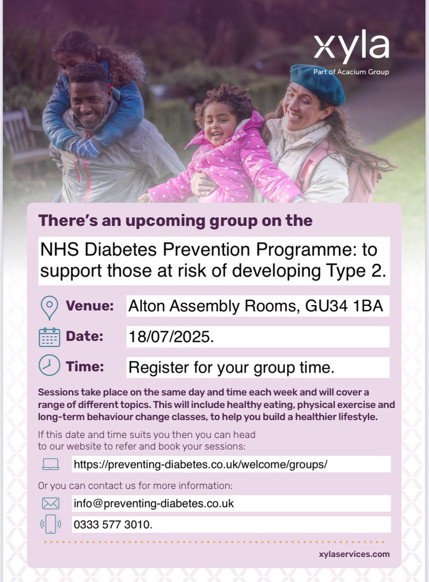 🎙️Alton: Our next NHS Diabetes Prevention group will start in July.

Take the chance to become a Healthier You.

If you're pre-diabetic, or experienced diabetes during pregnancy you may be eligible to join the programme. 
You can self-register online here: preventing-diabetes.co.uk