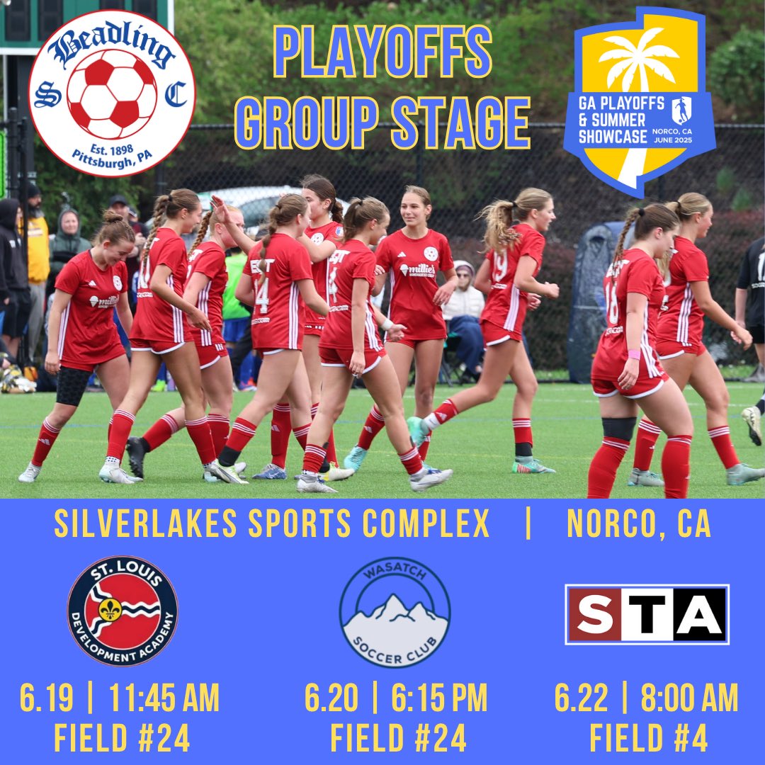 Beadling 2009 Girls Academy Team (@beadling2009ga) on Twitter photo Almost 🛞🆙 for our 3️⃣rd straight year at the <a href="/GAcademyLeague/">Girls Academy</a> #GASummer playoffs!
Can’t wait to compete with the best of the best!
#whynotus #weoverme #nowwego
<a href="/BeadlingSoccer/">Beadling Soccer Club</a> <a href="/USYNT/">U.S. Soccer YNT</a> <a href="/ImCollegeSoccer/">College Soccer Truth ™</a> <a href="/ImYouthSoccer/">ECNL/GA/Recruiting/College Soccer</a> <a href="/TheSoccerWire/">SoccerWire</a> <a href="/PrepSoccer/">Prep Soccer ⚽️</a> <a href="/TopDrawerSoccer/">TopDrawerSoccer</a> Almost 🛞🆙 for our 3️⃣rd straight year at the <a href="/GAcademyLeague/">Girls Academy</a> #GASummer playoffs!
Can’t wait to compete with the best of the best!
#whynotus #weoverme #nowwego
<a href="/BeadlingSoccer/">Beadling Soccer Club</a> <a href="/USYNT/">U.S. Soccer YNT</a> <a href="/ImCollegeSoccer/">College Soccer Truth ™</a> <a href="/ImYouthSoccer/">ECNL/GA/Recruiting/College Soccer</a> <a href="/TheSoccerWire/">SoccerWire</a> <a href="/PrepSoccer/">Prep Soccer ⚽️</a> <a href="/TopDrawerSoccer/">TopDrawerSoccer</a>