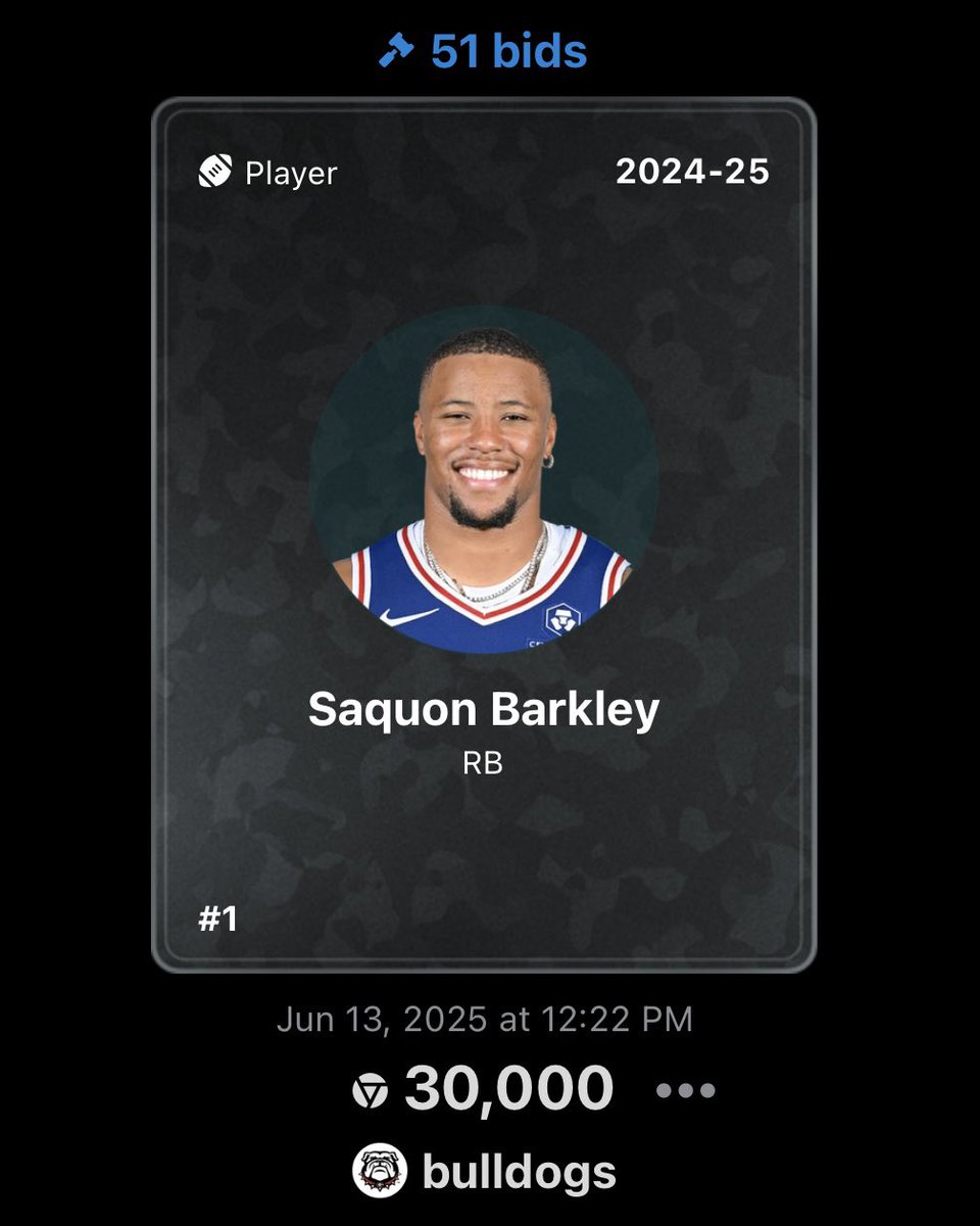 Serial #1 of Saquon Barkley’s 2024-25 player card sold for 30,000 Rax 🤯