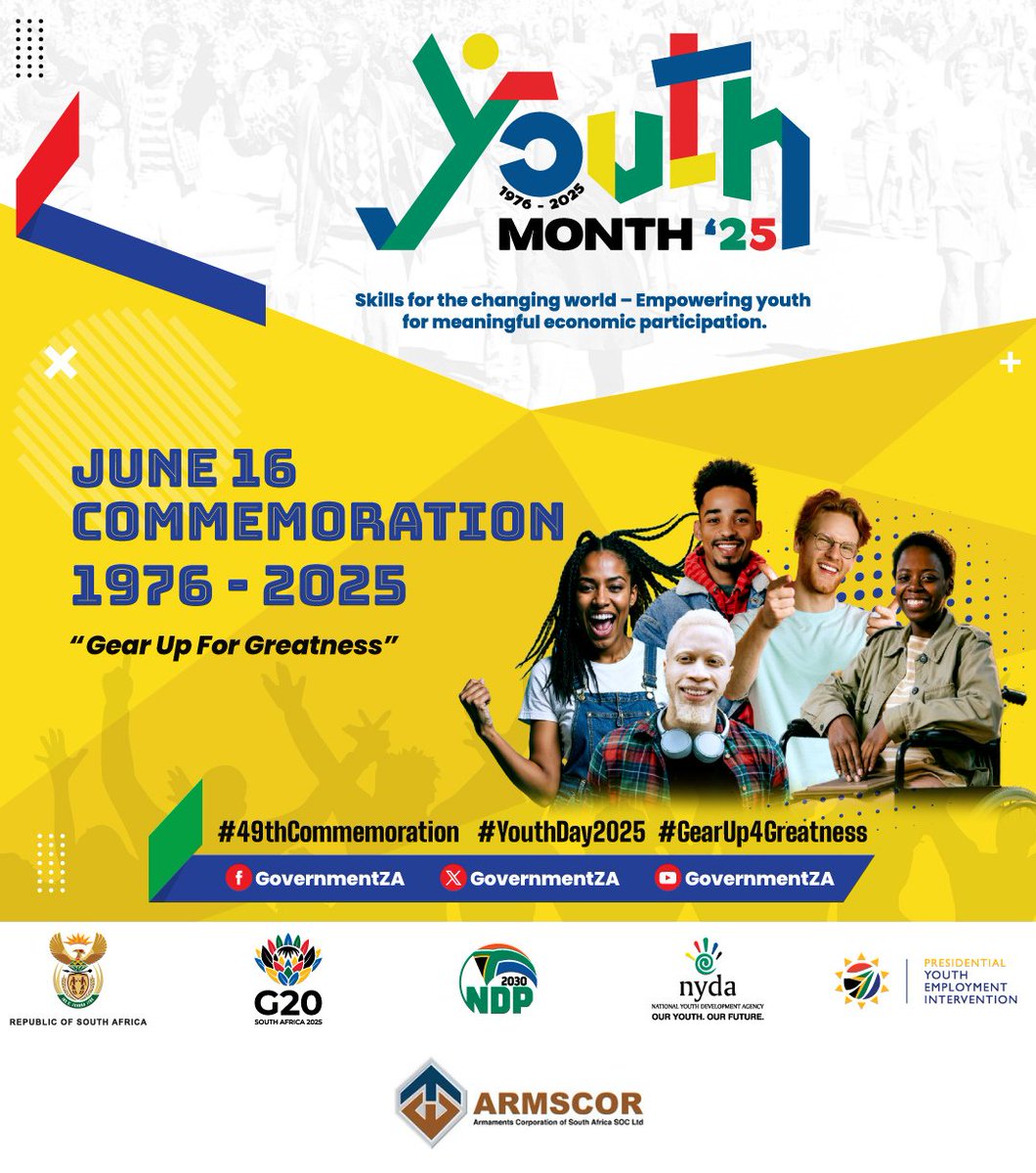 On #YouthDay2025 , <a href="/ArmscorSoc/">Armscor SOC</a> reaffirms its commitment to empowering SA youth through education, employment and entrepreneurship.
Our Youth Development Programme offers bursaries, internships and jobs to equip future leaders. Together, we forge a future of possibilities.