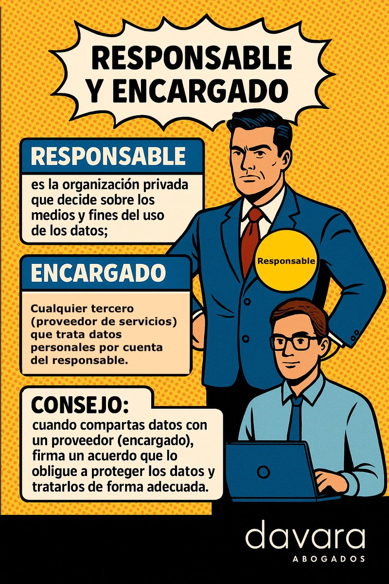 ¿Sabes quién es el responsable y quién el encargado en el tratamiento de datos personales? 🤔
En #DavaraAbogados lo explicamos en un cómic claro y visual 📖⚖️
#ProtecciónDeDatos #Privacidad #CómicLegal #ResponsableYEncargado