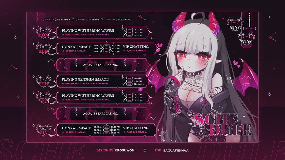 【 Schedule template 】  
✼  for : @.aquafiinnaa      

Created this beautiful schedule for aqua, thank you for choosing me!❤️ 
#VGenComm