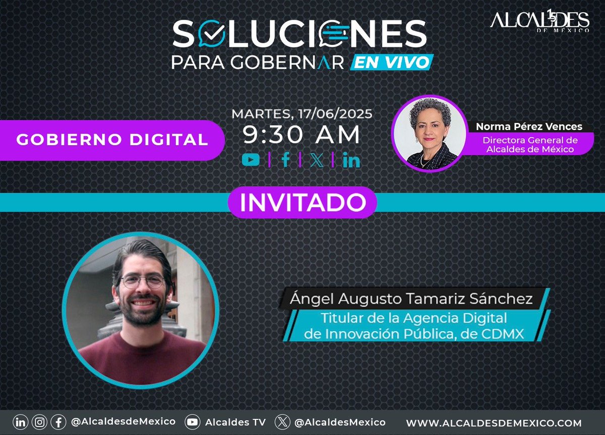 Este 17 de junio, Ángel Tamariz, titular de la ADIP, participará en #SolucionesParaGobernar para hablar sobre los avances y retos del gobierno digital. 
Una oportunidad para conocer cómo la tecnología sigue transformando la manera en la que se sirve a la ciudadanía.