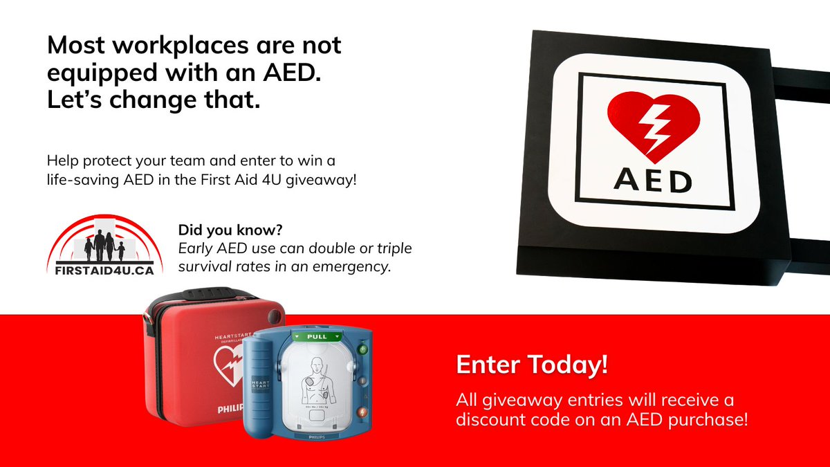FirstAid4U_Inc's tweet image. Time is running out! Just 5 days left to enter our AED Giveaway for Ontario businesses.

Don’t miss your chance to equip your workplace with a life-saving device.

Enter here – firstaid4u.ca/win-a-life-sav…

#FirstAid4U #AEDGiveaway #OntarioBusiness #WorkplaceSafety #BePrepared