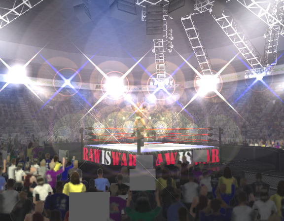 The original look of the ring when WWF RAW on the Xbox was going to be called WWF RAW IS WAR. 

This was changed to a generic ring apron in the release version when the RAW IS WAR name was dropped. 

This design is currently lost to older builds of the game that are not public.
