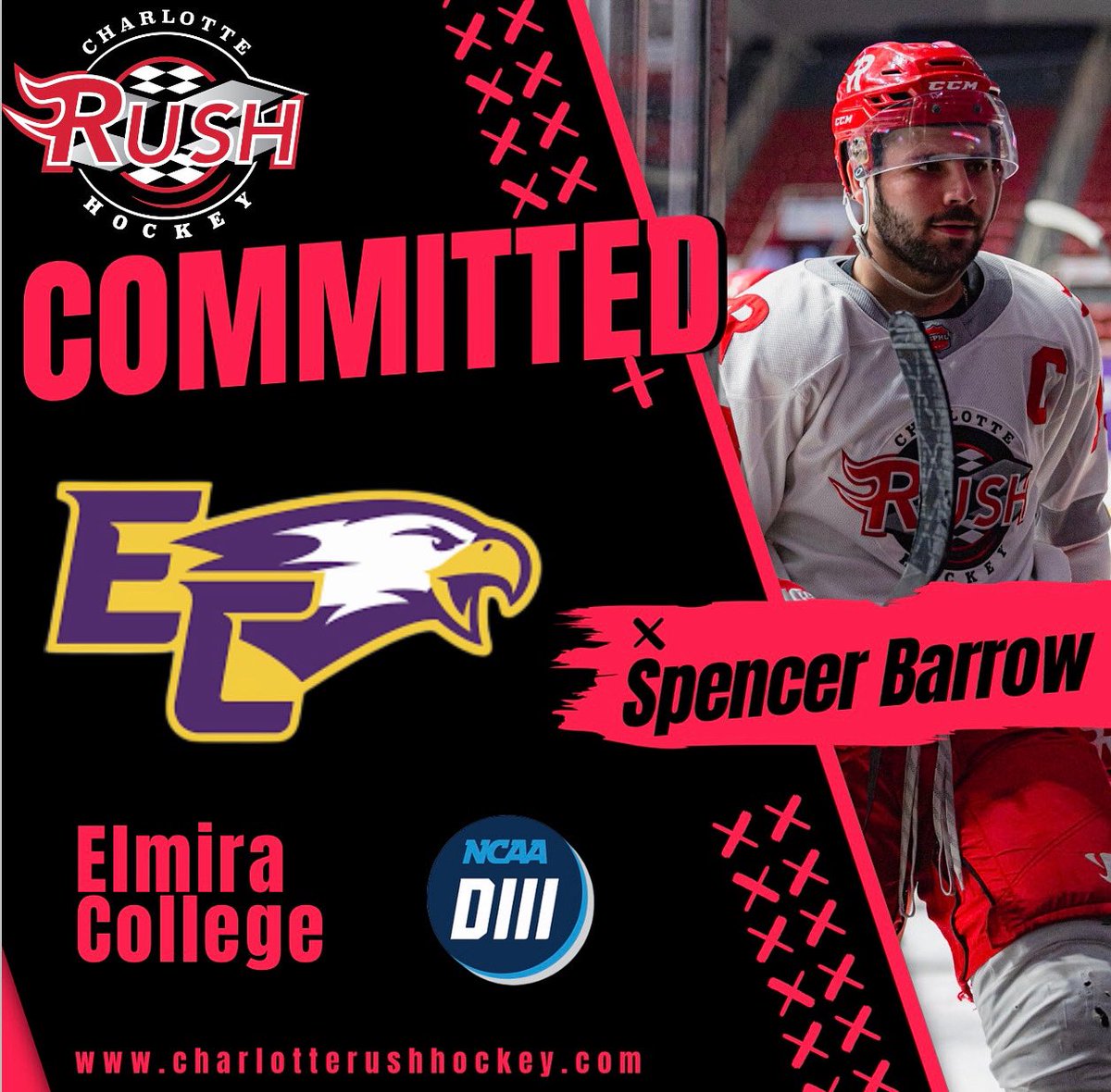 Charlotte Rush (@rushhockeyclub) on Twitter photo 🚨COMMITMENT🚨🚨 We are extremely happy to announce that <a href="/spencerbarrow13/">Spencer Barrow</a> has committed to <a href="/ElmiraMHKY/">Elmira College Men's Hockey</a> for the fall of 25'!! <a href="/USPHL/">USPHL</a> <a href="/NCAAIceHockey/">NCAA Ice Hockey</a> #development #advancement #AnotherOne 🚨COMMITMENT🚨🚨 We are extremely happy to announce that <a href="/spencerbarrow13/">Spencer Barrow</a> has committed to <a href="/ElmiraMHKY/">Elmira College Men's Hockey</a> for the fall of 25'!! <a href="/USPHL/">USPHL</a> <a href="/NCAAIceHockey/">NCAA Ice Hockey</a> #development #advancement #AnotherOne