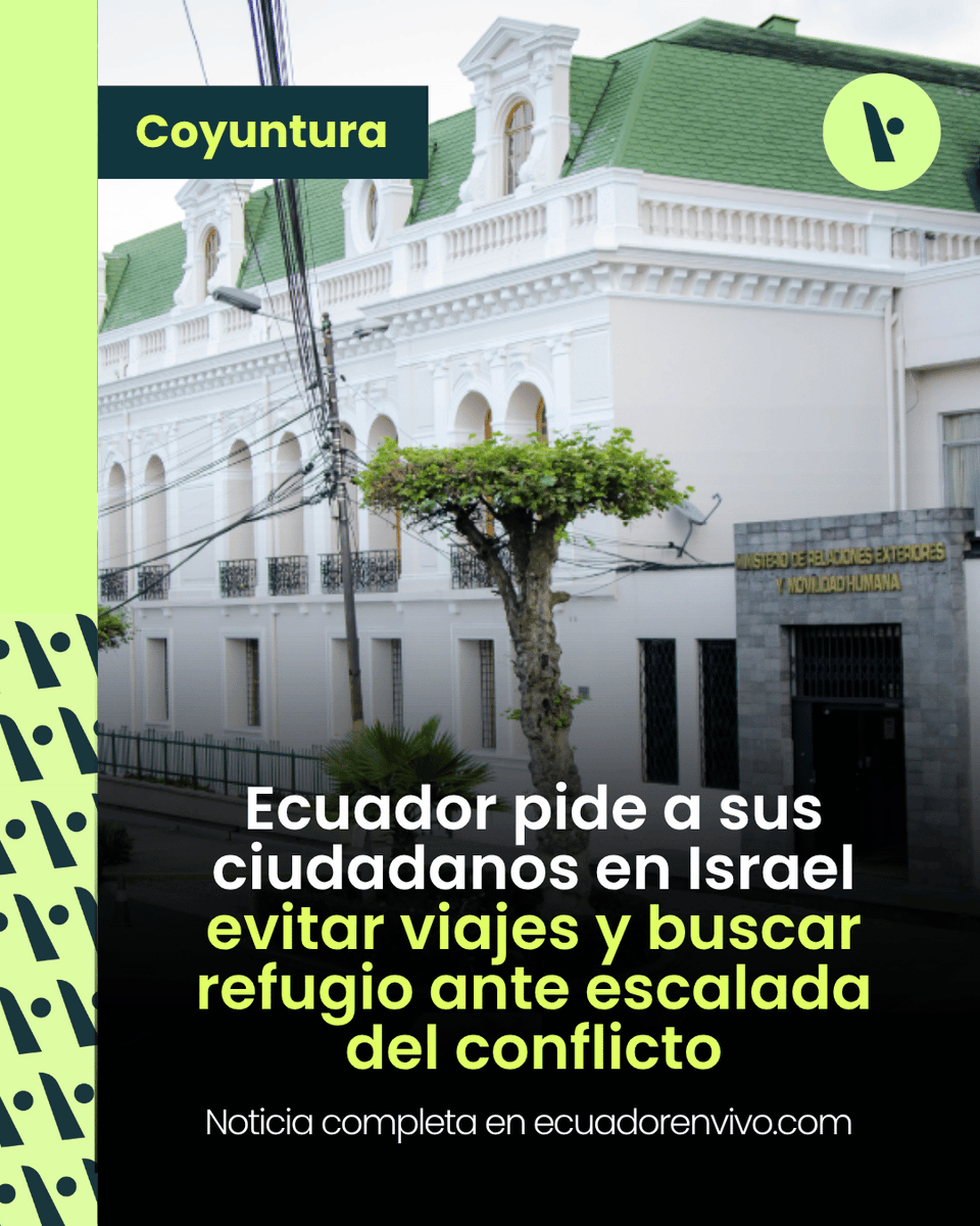 ecuadorenvivo's tweet photo. 🚨 Ecuador emite alerta y pide evitar viajes a Israel por el aumento de violencia en la región. Se recomienda a ciudadanos en ese país identificar refugios y seguir indicaciones oficiales.
👉 Todos los detalles aquí:
https://t.co/mc4kKcuFRo
#EcuadorEnIsrael #AlertaConsular #MedioOriente