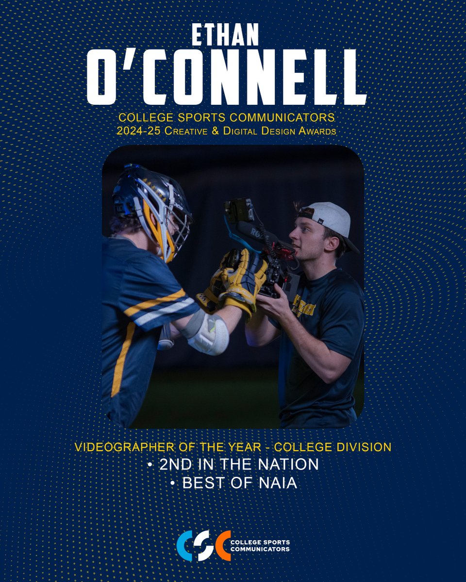 WPU Athletics (@wpuathletics) on Twitter photo Congrats to Ethan O'Connell on his <a href="/CollSportsComm/">College Sports Communicators</a> Creative & Digital Design Contest Awards!
He earned a second in the Nation for the Videographer of the Year - College Division as well as Best in NAIA!
Swipe through and take a look!
(1/3)
<a href="/WilliamPennU/">William Penn University</a> <a href="/NAIA/">NAIA</a> <a href="/HeartSportsNews/">Heart of America Athletic Conference</a> Congrats to Ethan O'Connell on his <a href="/CollSportsComm/">College Sports Communicators</a> Creative & Digital Design Contest Awards!
He earned a second in the Nation for the Videographer of the Year - College Division as well as Best in NAIA!
Swipe through and take a look!
(1/3)
<a href="/WilliamPennU/">William Penn University</a> <a href="/NAIA/">NAIA</a> <a href="/HeartSportsNews/">Heart of America Athletic Conference</a>