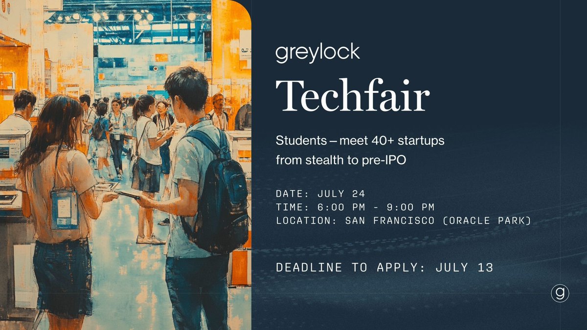 Corinne Marie Riley (@corinnemriley) on Twitter photo One of the proudest moments I get to have (and happens quite often) at <a href="/GreylockVC/">Greylock Partners</a> is when someone tells me - 'you know I found my first job in tech thanks to Greylock's Techfair'
Techfair has been a Greylock tradition for over a decade: our university event of the year where One of the proudest moments I get to have (and happens quite often) at <a href="/GreylockVC/">Greylock Partners</a> is when someone tells me - 'you know I found my first job in tech thanks to Greylock's Techfair'
Techfair has been a Greylock tradition for over a decade: our university event of the year where