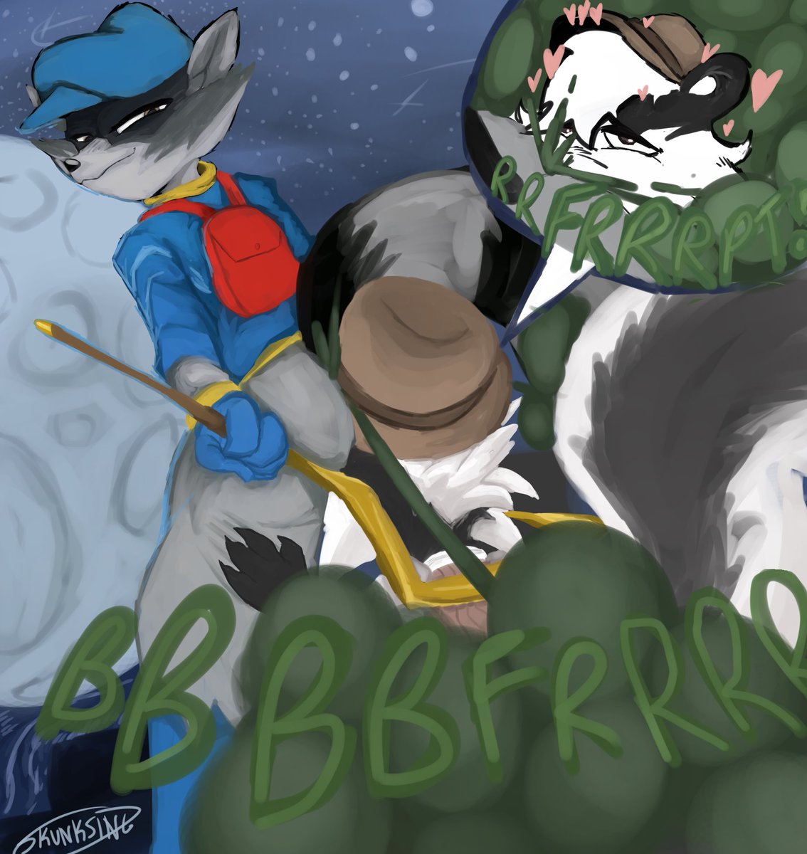 The Skunksmith (@theskunksmith) on Twitter photo Sly Cooper proving that raccoons smell just as bad as skunks…
🎨 = SkunkSing Sly Cooper proving that raccoons smell just as bad as skunks…
🎨 = SkunkSing