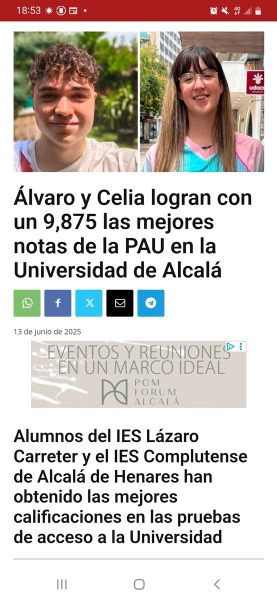 Nuestra querida alumna Celia Van Ostren, mejor nota de PAU en Alcalá. ¡Enhorabuena, Celia! Estamos muy orgullosos de ti. #yosoydelcomplu