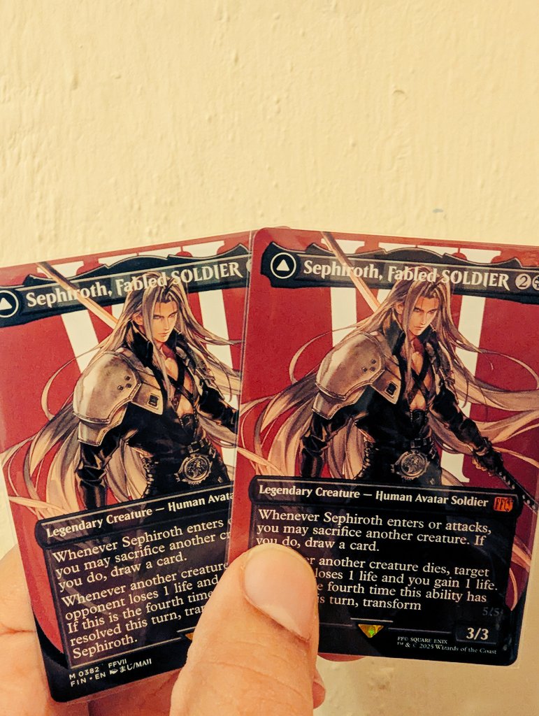 Why is one of my Sephiroth from an Essex tanning salon

I had some great MTG FF pulls this week, lemme know whatcha got!