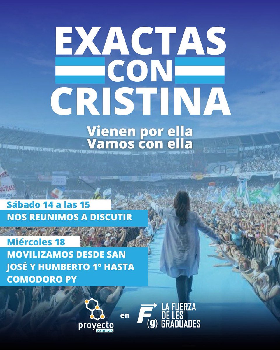 Contra la mafia judicial de Rosatti, Rosenkratz y Lorenzetti 
Contra los medios hegemónicos de Magnetto 
Contra el poder económico representado por Macri y Milei 

Contra todos ellos se enfrentó Cristina para defendernos, no la podemos defraudar.