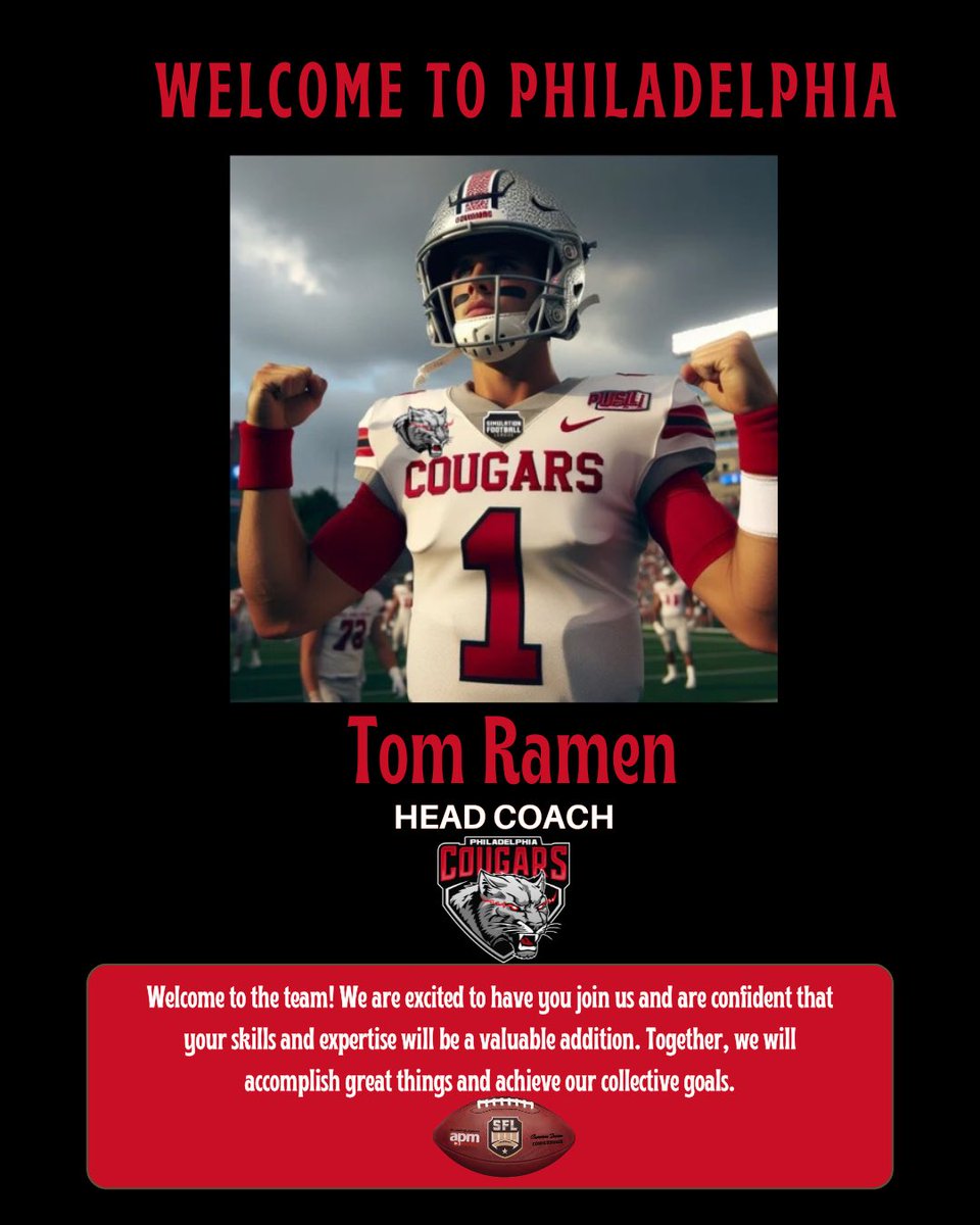 Cougar Nation please welcome our newest Head coach Tom Ramen #Cougs #Philly #SFL #SFLm