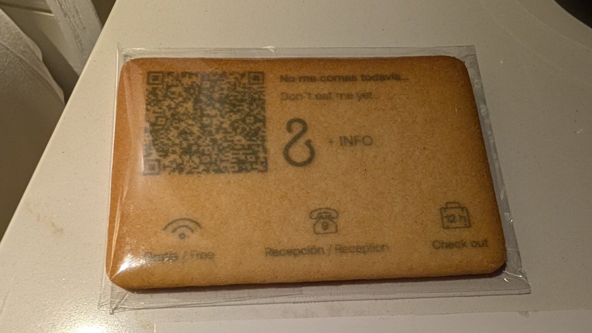 So my hotel provides WiFi, reception and checkout information on a biscuit 😂