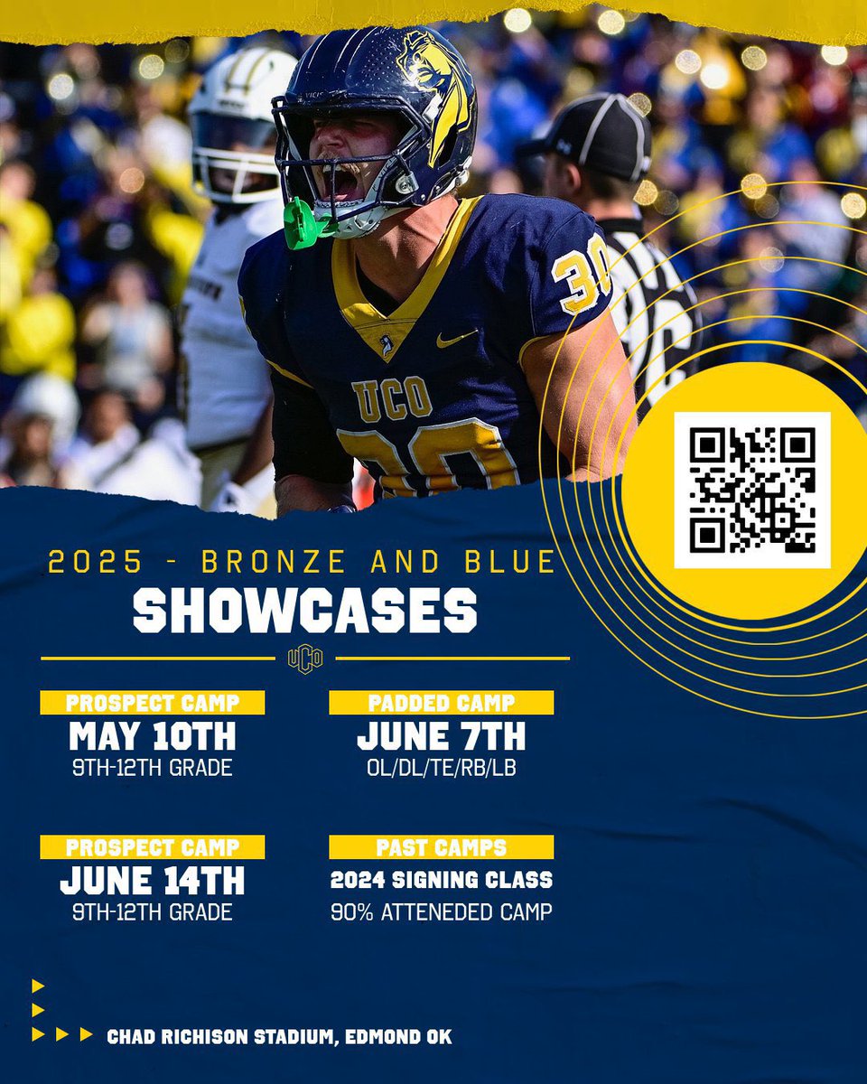 ⭐️⭐️⭐️Ready and excited to attend <a href="/ucobronchofb/">UCO Football</a> camp tomorrow❗️Let’s go‼️ <a href="/ucobronchofb/">UCO Football</a> <a href="/Coach_Curlee/">James Curlee</a> <a href="/AdamDorrel/">Adam Dorrel</a> <a href="/NickWhite1_/">Coach White</a> <a href="/Grandview_FB/">Grandview Zebras</a> <a href="/Chris_Reeves08/">Christopher Reeves</a> <a href="/_EliteProspects/">🚨Elite Prospects🚨</a>