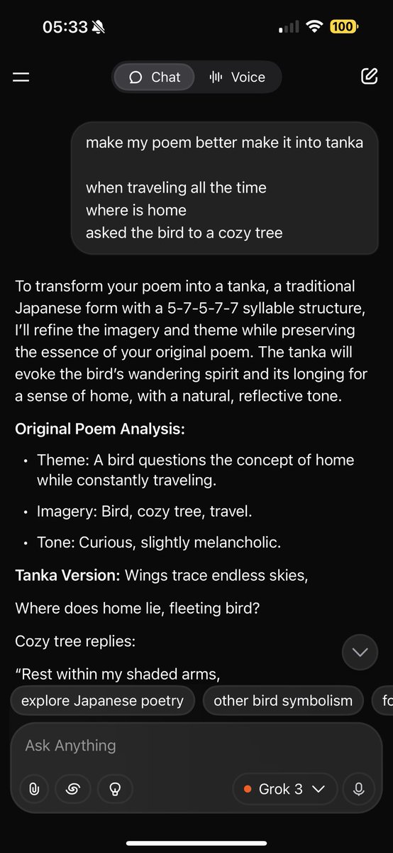 jimmygunawanapp's tweet image. #tanke #poetry

Wings trace endless skies,
Where does home lie, fleeting bird?
Cozy tree replies:
“Rest within my shaded arms,
Rooted heart is home enough.”
