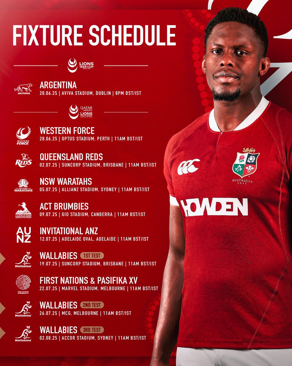 Clwb Rygbi Yr Aman (@ammanunitedrfc) on Twitter photo Catch all this years <a href="/lionsofficial/">British & Irish Lions</a> games in the club live on <a href="/SkySports/">Sky Sports</a>
First match - Friday 20th June v ๐ฆ๐ท in Dublin.
Kick Off - 8pm ๐
#BritishLions ๐ฆ Catch all this years <a href="/lionsofficial/">British & Irish Lions</a> games in the club live on <a href="/SkySports/">Sky Sports</a>
First match - Friday 20th June v ๐ฆ๐ท in Dublin.
Kick Off - 8pm ๐
#BritishLions ๐ฆ