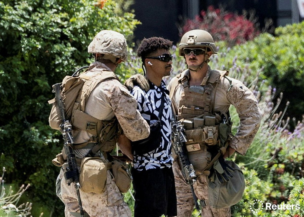 This image is from Reuters of Marines detaining someone on American soil. We were told they wouldn’t be involved in law enforcement. This is against the law unless the Insurrection Act is invoked. And surprise, surprise their first victim is a Black man.