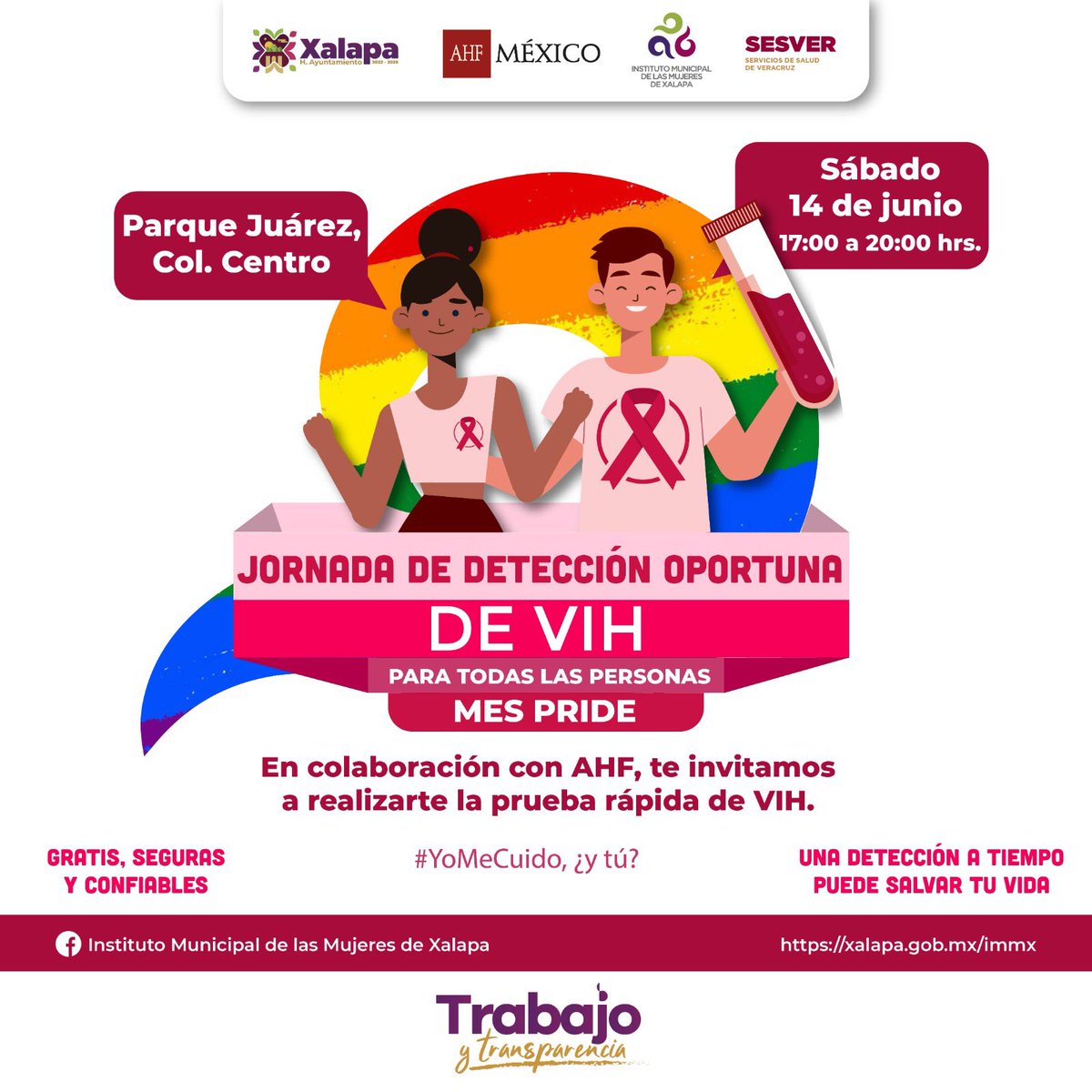 AytoXalapa's tweet photo. 📢 Ven a realizarte la prueba del VIH, ¡es gratuita, rápida y confidencial! 💉
La cita:
🗓 Sábado 14 de junio.
🕓 De 17:00 a 20:00 horas.
📍 Parque Juárez.
#TrabajoYTransparencia
#IMMXalapa
#SESVER
#AHFMéxico
#MesPride
#YoMeCuido
#Xalapa https://t.co/ljN1zgZdeO