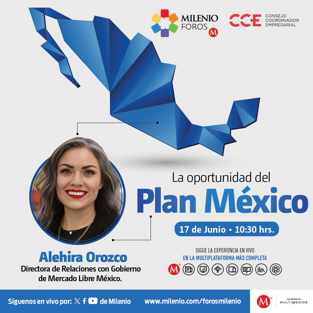 ¿Están listas las empresas para apoyar al sector público a llevar a nuestro país al siguiente nivel? 🇲🇽

Alehira Orozco, directora de Relaciones con Gobierno de Mercado Libre México, hablará de “La oportunidad del #PlanMéxico” 💡📈 en #MILENIOForos

📅🕥 Síguelo este martes 17 de