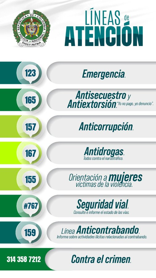 PoliciaColombia's tweet photo. Conozca nuestras líneas de atención📱. #ConsultaCiudadana https://t.co/bOO7vtrtzX