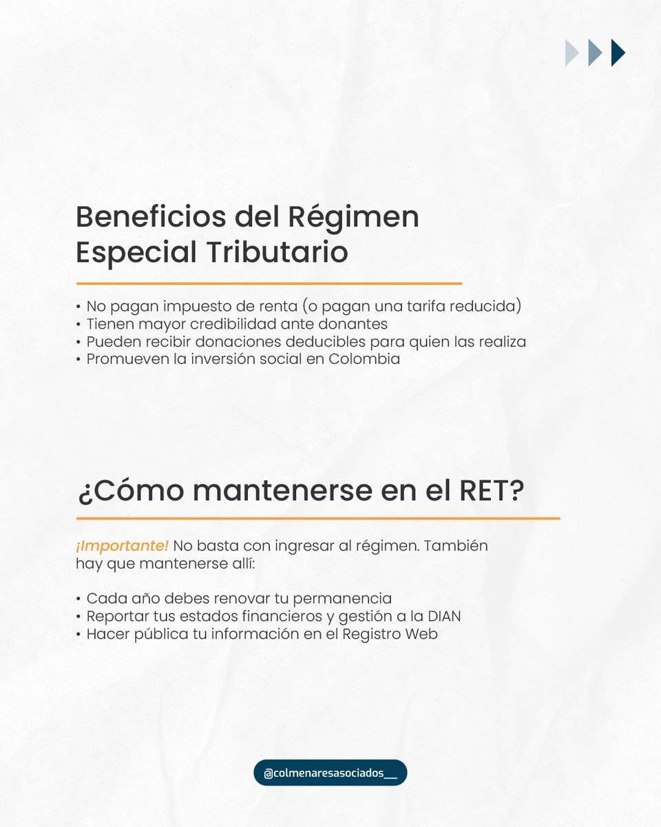 ColmenaresAsoci's tweet photo. 😲 En Colombia, algunas entidades NO pagan impuesto de renta como las empresas tradicionales.
¿La razón? El ✨Régimen Tributario Especial✨.

Aplica para fundaciones, iglesias, cooperativas y más.
📅 ¡Atención! El plazo vence el 30 de junio.

#Derecho #Tributario https://t.co/O15mTLYi4l