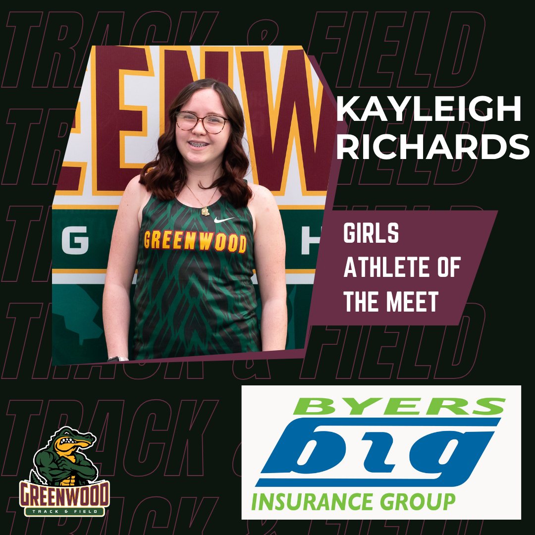 GHS Track & Field (@gatortrackfield) on Twitter photo Our Byers Insurance Group 3A State Championship Girls Athlete of the Meet is Kayleigh Richards! Kayleigh is a double back-to-back state champion finishingπ₯in the Adapted Discus &π₯in the Adapted Shot Put! π <a href="/GHSGatorSports/">Greenwood Gators Athletics</a> Our Byers Insurance Group 3A State Championship Girls Athlete of the Meet is Kayleigh Richards! Kayleigh is a double back-to-back state champion finishingπ₯in the Adapted Discus &π₯in the Adapted Shot Put! π <a href="/GHSGatorSports/">Greenwood Gators Athletics</a>