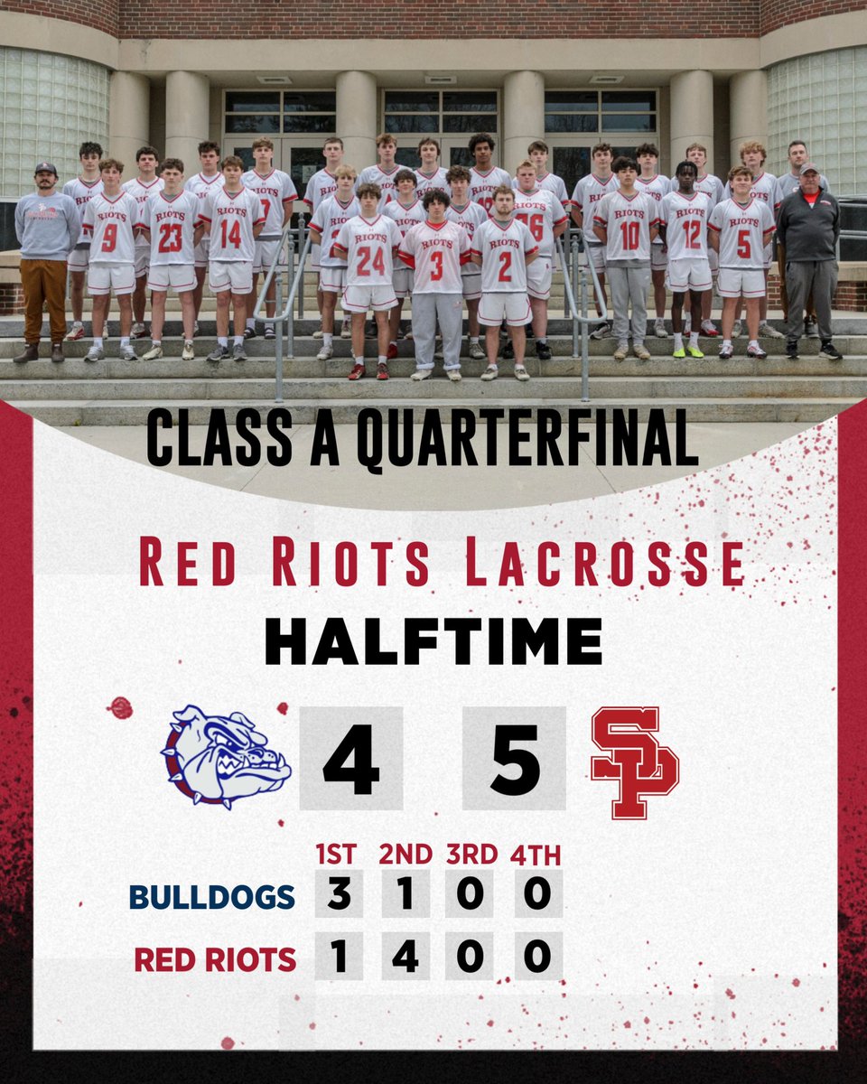 SPREDRIOTS's tweet image. Boys Lacrosse Quarterfinal from George Martin Memorial Field. 2nd Quarter Goals:
SP - House, O’Donnell (2), Eppich
P - Marvin