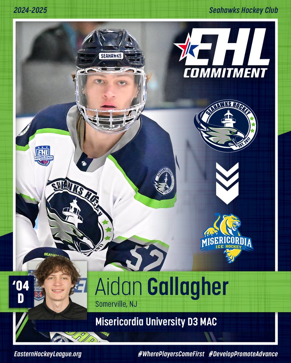 EHL_Hockey's tweet image. Aidan Gallagher Commits to Misericordia University

Seahawks Defenseman to join Cougars for 2025-2026 Season.

🔗: bit.ly/4lXDINz

#WherePlayersComeFirst | #DevelopPromoteAdvance