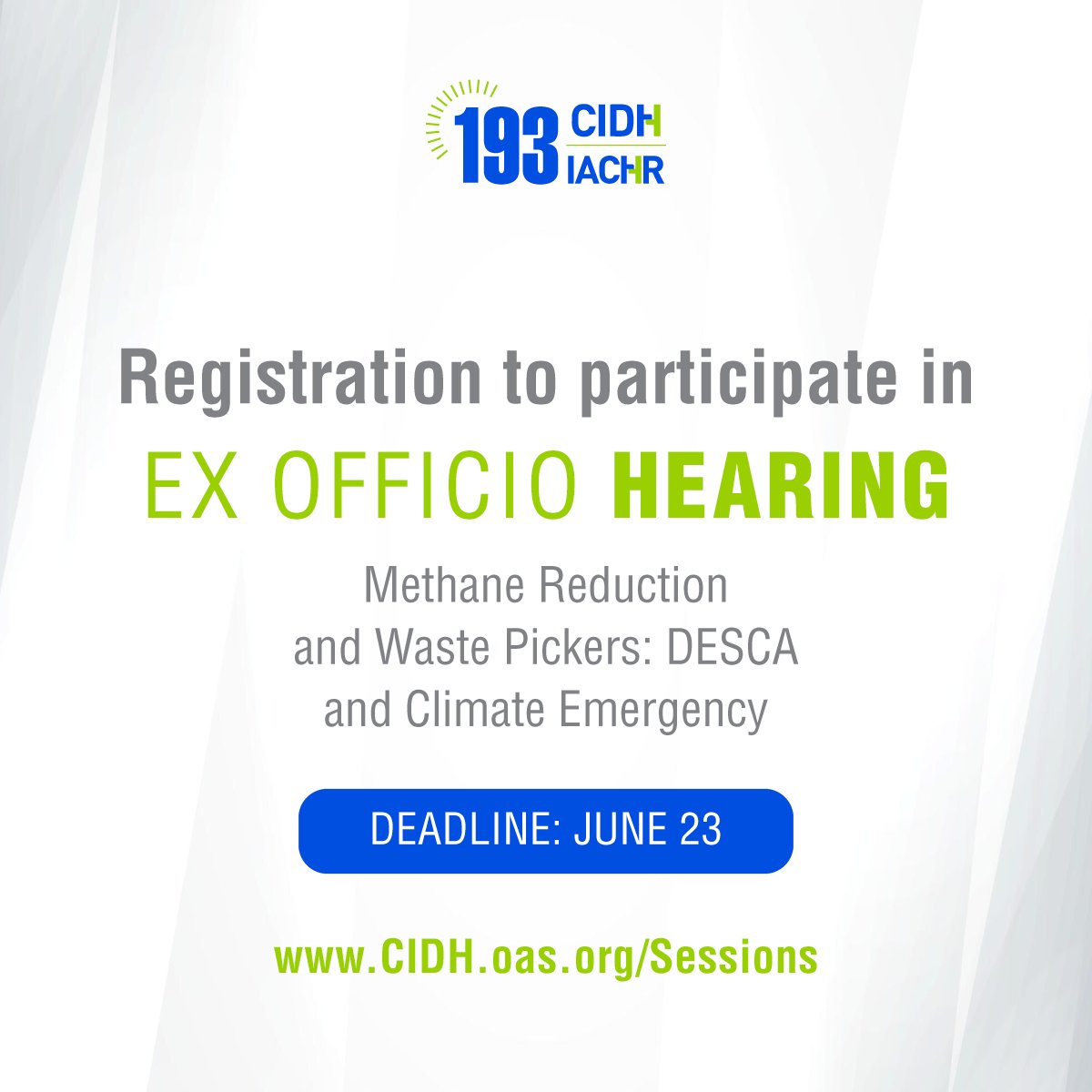#CIDH convoca a organizaciones de la sociedad civil y Estados interesados a participar en la audiencia de oficio: “Reducción de metano y personas recicladoras: #DESCA y emergencia climática”. 

 📅 24 de julio de 2025.
 💻Virtual
 ⏰Inscribete hasta el 23 de junio.