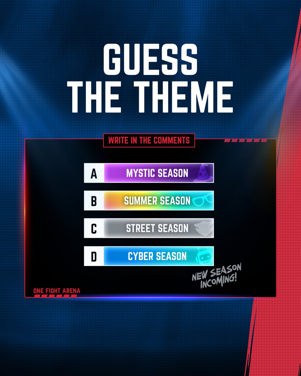 The first-ever ONE Fight Arena season, Way of the Warrior, is coming to an end.

While everyone’s been battling it out in the arena, our team has been busy cooking up the next season!👨‍🍳🎮

🎽Do you want to be the lucky winner of a custom colored tank top for your avatar + 1,000