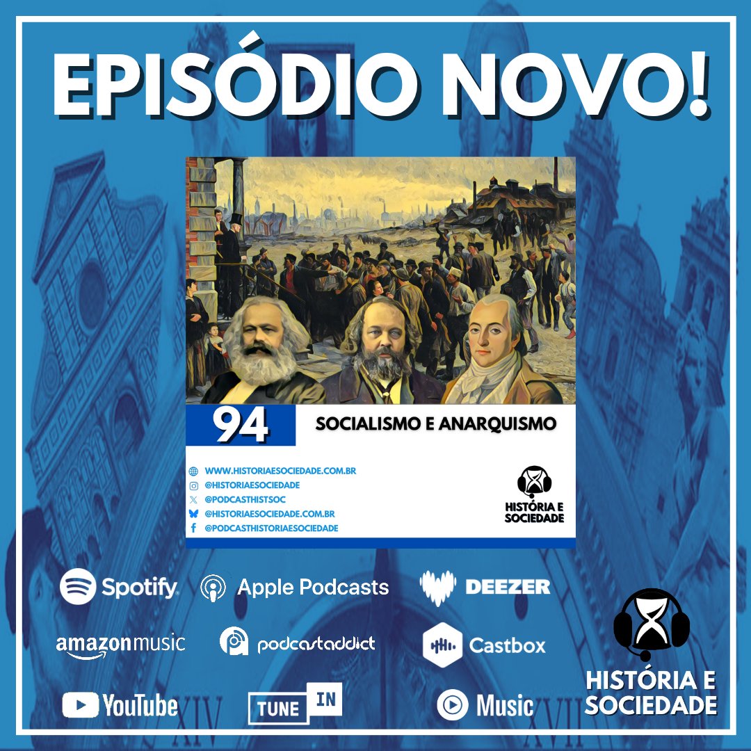 Saiu episódio novo! Nele, os historiadores Sérgio Amaral e Vinícius Oriques (<a href="/ViniciusOBS/">Historiador de Taubaté 🇧🇷</a>) falam de Socialismo (Utópico e Científico) e Anarquismo e suas origens no séc. XIX.

Escolha por onde ouvir em: historiaesociedade.com.br/links

Ou escute pelo Spotify em: open.spotify.com/episode/47V5U0…
