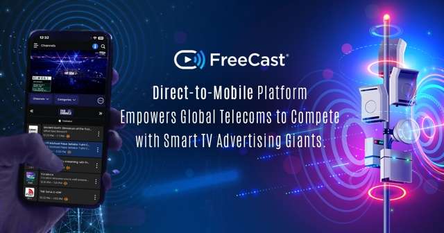 FreeCastTV's tweet photo. BIG NEWS! FreeCast's Direct-to-mobile platform lets global telecoms compete with Smart TV ads by turning 7 billion smartphones into a powerful, revenue-driving video app-no hardware needed. Find out more here: https://t.co/yrIGssGyJv #FreeCast #TV #Streaming #FreeCastTV https://t.co/vzSibFdxn1