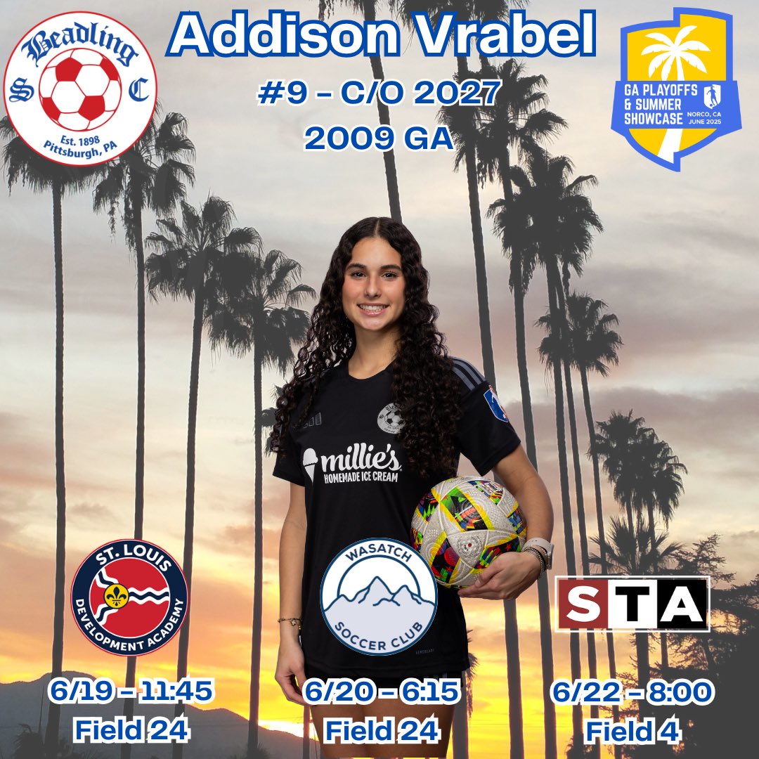 Addison Vrabel 2027 (@addison_vrabel) on Twitter photo Almost time for playoffs again! So grateful to get the chance to play here again and with this team! <a href="/Beadling2009GA/">Beadling 2009 Girls Academy Team</a>
<a href="/BeadlingSoccer/">Beadling Soccer Club</a>
<a href="/TOPSOCCERPERFOR/">TOP SOCCER PERFORMANCE</a>
<a href="/TheSoccerWire/">SoccerWire</a>
<a href="/ImYouthSoccer/">ECNL/GA/Recruiting/College Soccer</a> Almost time for playoffs again! So grateful to get the chance to play here again and with this team! <a href="/Beadling2009GA/">Beadling 2009 Girls Academy Team</a>
<a href="/BeadlingSoccer/">Beadling Soccer Club</a>
<a href="/TOPSOCCERPERFOR/">TOP SOCCER PERFORMANCE</a>
<a href="/TheSoccerWire/">SoccerWire</a>
<a href="/ImYouthSoccer/">ECNL/GA/Recruiting/College Soccer</a>