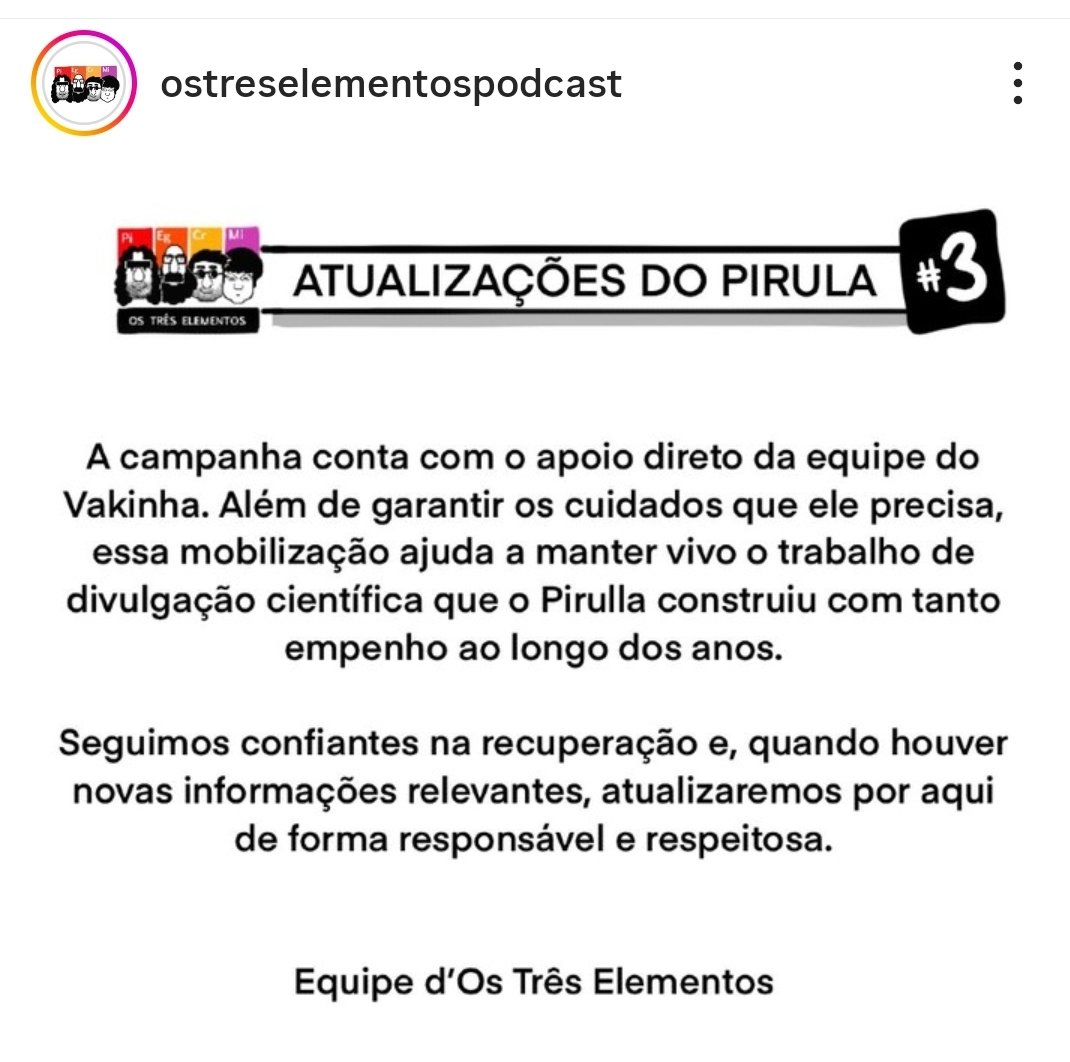 Boa notícia! Seguem últimas atualizações sobre o Pirulla e seu estado de saúde. 👇