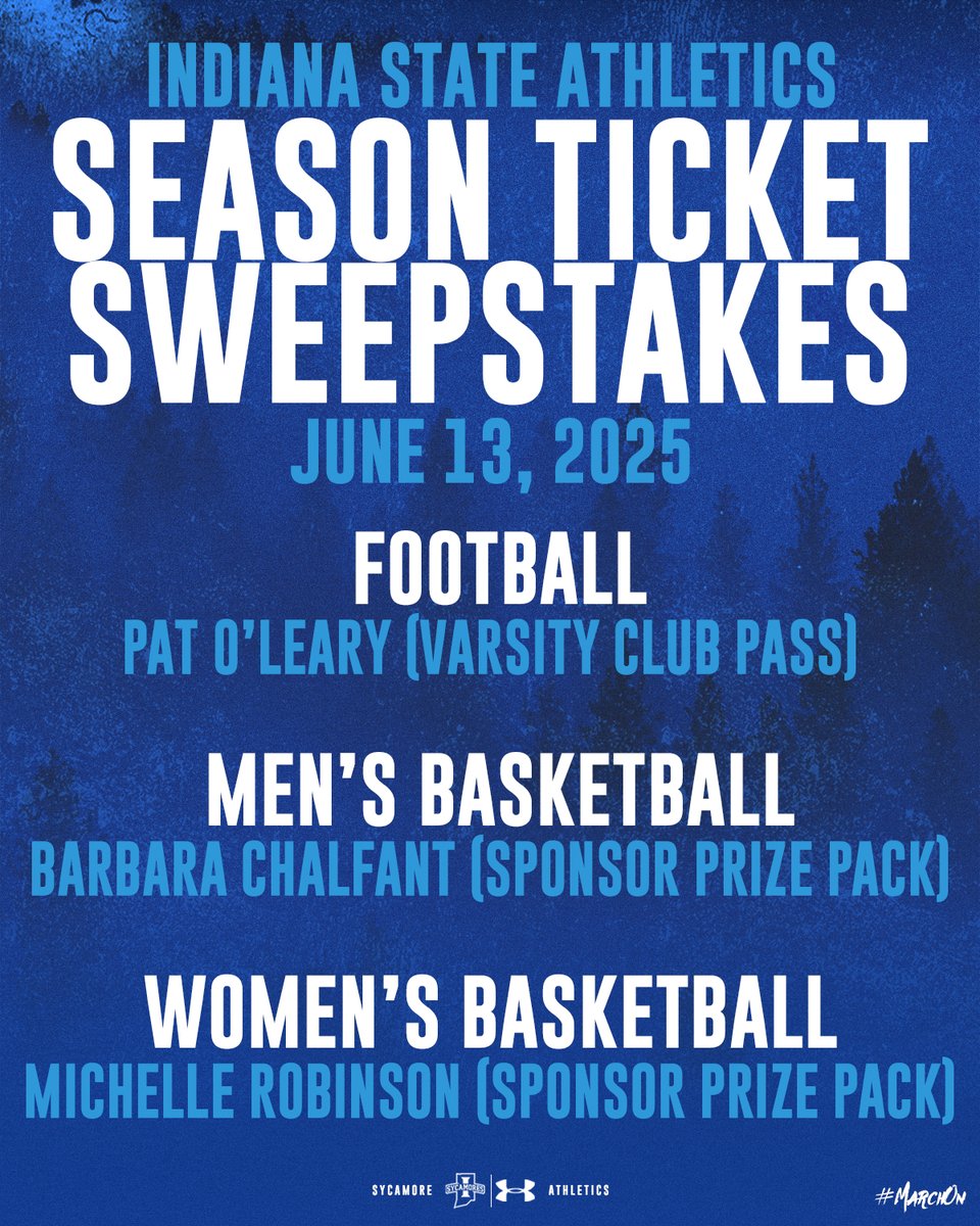 Indiana State Athletics (@indstathletics) on Twitter photo We have our next <a href="/IndStFB/">Indiana State Football</a>, <a href="/IndStBasketball/">Indiana State Basketball</a>, and <a href="/IndStWBB/">Indiana State Women's Basketball</a> season ticket holder sweepstakes winners!
Congrats to all our winners this week as we announce our weekly winners every Friday at 3 p.m.
tinyurl.com/2f9r672m
#MarchOn We have our next <a href="/IndStFB/">Indiana State Football</a>, <a href="/IndStBasketball/">Indiana State Basketball</a>, and <a href="/IndStWBB/">Indiana State Women's Basketball</a> season ticket holder sweepstakes winners!
Congrats to all our winners this week as we announce our weekly winners every Friday at 3 p.m.
tinyurl.com/2f9r672m
#MarchOn