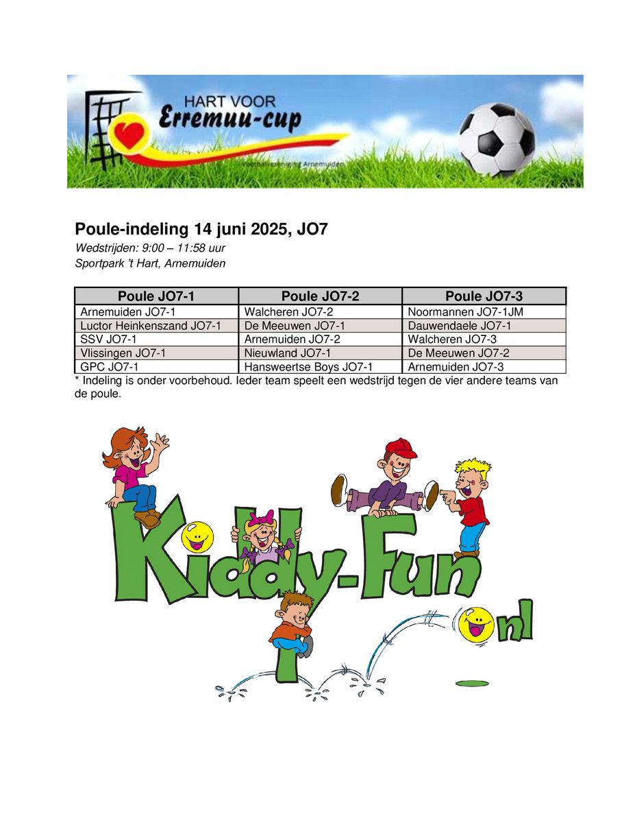 Morgen starten we met de jeugd! Onder meer met deze 15 teams bij JO7. Te bewonderen te midden van de springkussens en stormbanen!