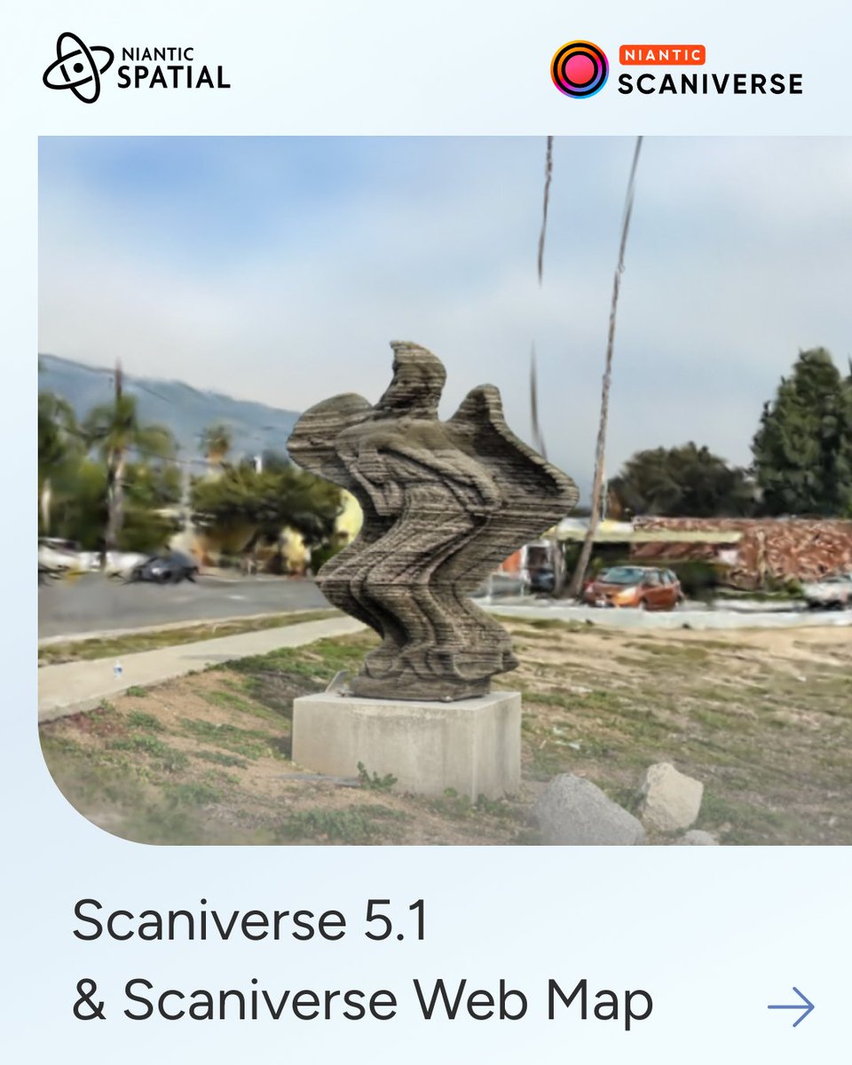 NianticSpatial's tweet image. 🚀 Two big updates just landed for Scaniverse!

 1️⃣ Scaniverse 5.1 delivers cleaner, crisper splat scenes 📱

 2️⃣ Scaniverse.com/map is now live on the web — explore 10,000+ splats right from your desktop 🌐

Read more: scaniverse.com/news/v5-1

#NianticSpatial #Scaniverse…