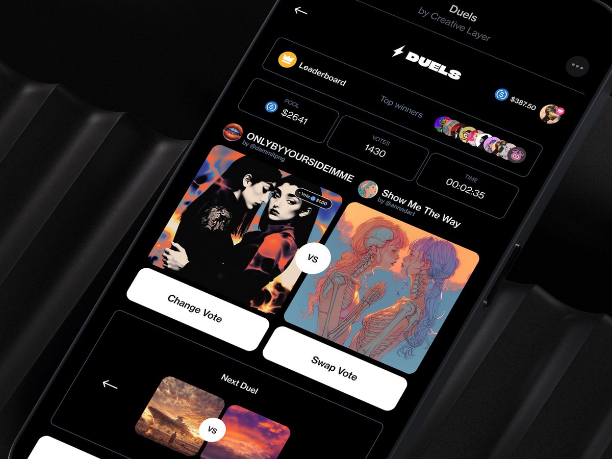 Vote on trending content 📈

Earn when your pick wins 🤑

Let’s Duel ⚔️

Vote now → farcaster.xyz/miniapps/j20Zr…

Featuring: <a href="/dammit_png/">Dammit.png</a>  and <a href="/annadart_artist/">Anna Dart</a>