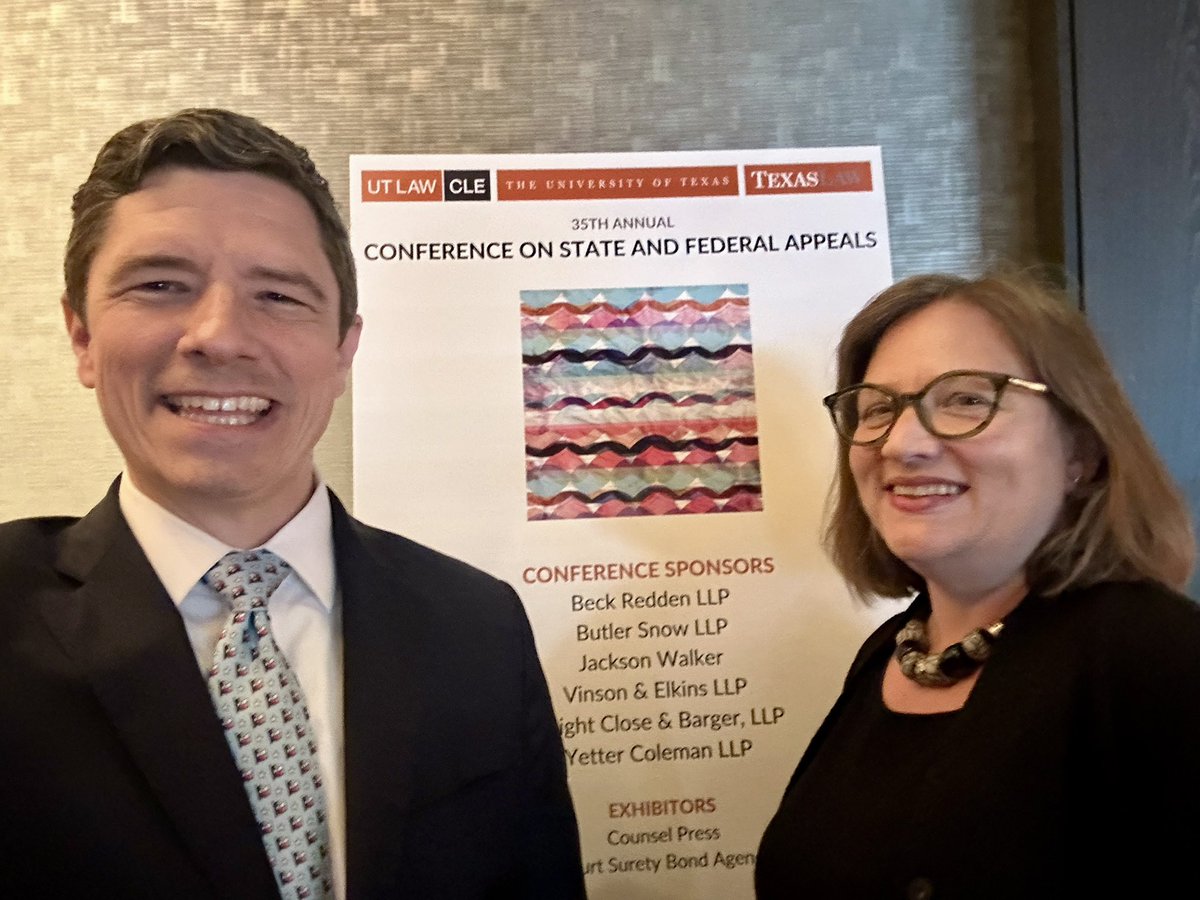 Justice Brett Busby (@brettbusby) on Twitter photo My wife Erin and I each presented at the UT Conference on State and Federal Appeals today. Thanks to the planning committee for inviting us! #appellatetwitter My wife Erin and I each presented at the UT Conference on State and Federal Appeals today. Thanks to the planning committee for inviting us! #appellatetwitter